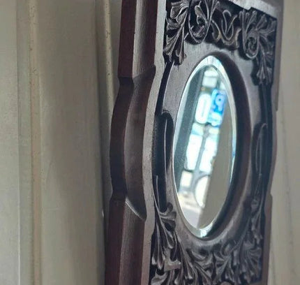 Antique Hand Carved Oak Framed Mirror - Yatva