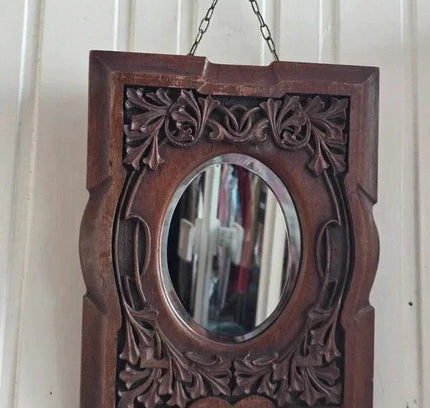 Antique Hand Carved Oak Framed Mirror - Yatva