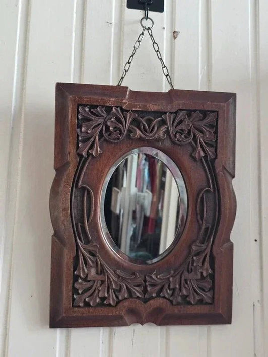 Antique Hand Carved Oak Framed Mirror - Yatva