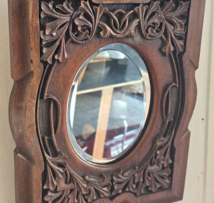 Antique Hand Carved Oak Framed Mirror - Yatva
