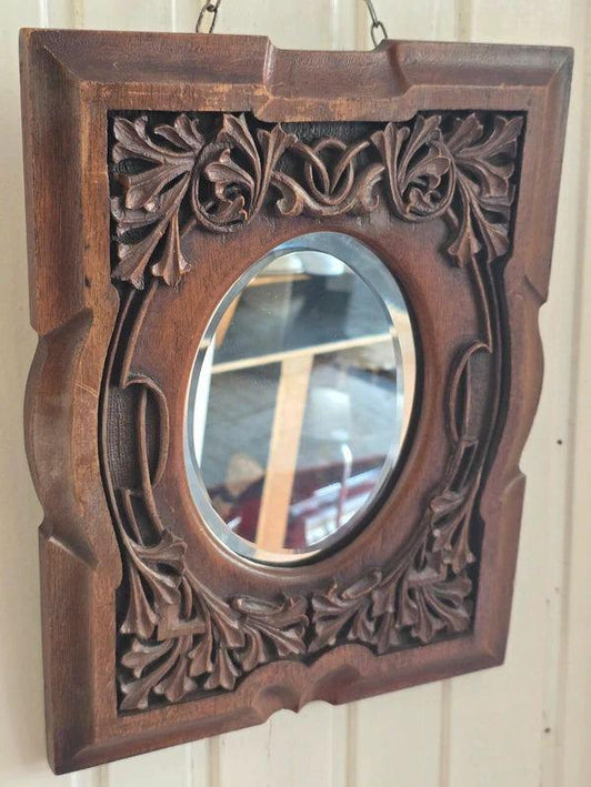 Antique Hand Carved Oak Framed Mirror - Yatva