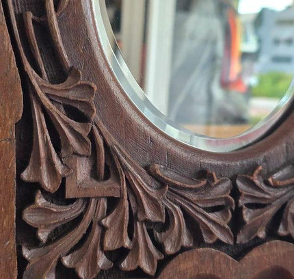 Antique Hand Carved Oak Framed Mirror - Yatva