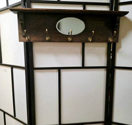 Art Nouveau / Carved Wooden Antique Oak Wall Coat Rack(ca. 1910–1920) - Yatva