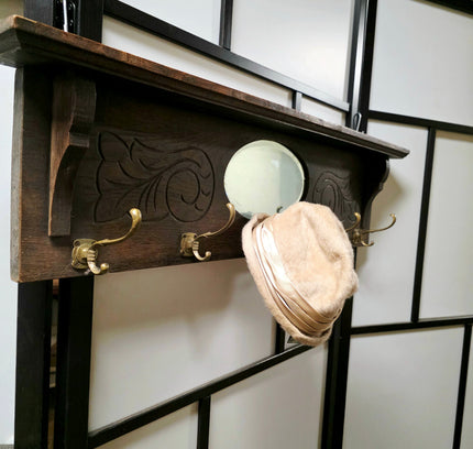 Art Nouveau / Carved Wooden Antique Oak Wall Coat Rack(ca. 1910–1920) - Yatva