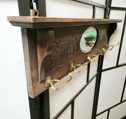 Art Nouveau / Carved Wooden Antique Oak Wall Coat Rack(ca. 1910–1920) - Yatva