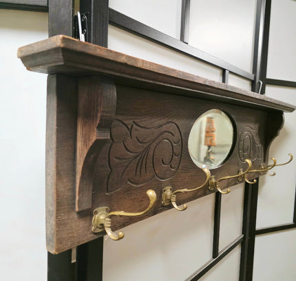 Art Nouveau / Carved Wooden Antique Oak Wall Coat Rack(ca. 1910–1920) - Yatva