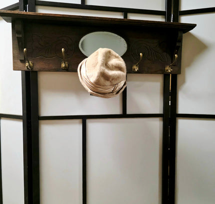 Art Nouveau / Carved Wooden Antique Oak Wall Coat Rack(ca. 1910–1920) - Yatva