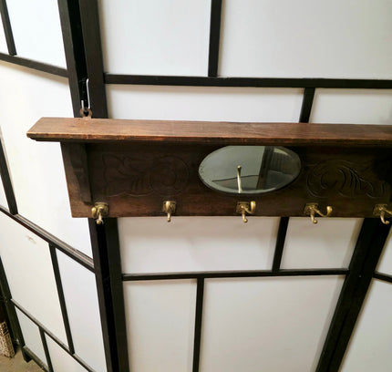 Art Nouveau / Carved Wooden Antique Oak Wall Coat Rack(ca. 1910–1920) - Yatva