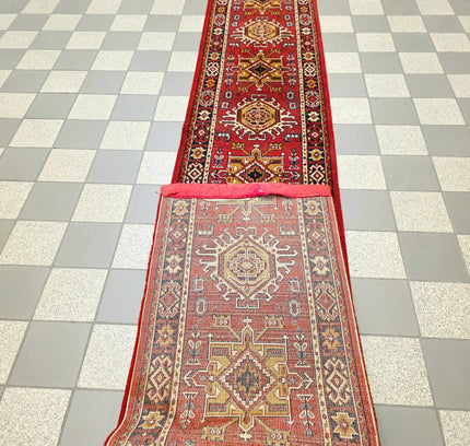Authentic Hand - Knotted Kazak Runner Rug - Yatva