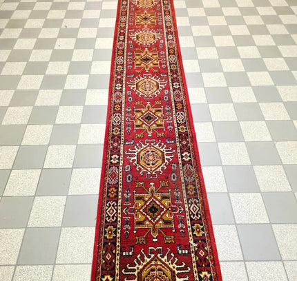 Authentic Hand - Knotted Kazak Runner Rug - Yatva