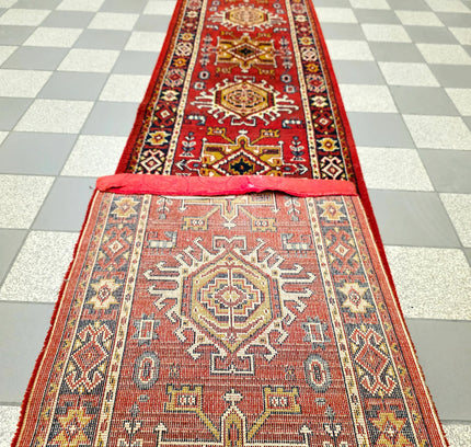 Authentic Hand - Knotted Kazak Runner Rug - Yatva