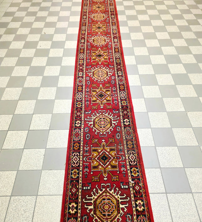 Authentic Hand - Knotted Kazak Runner Rug - Yatva