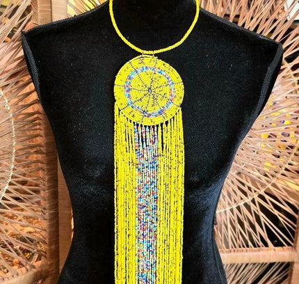 Brand New Beaded Fringe Pendant Necklace - Yatva