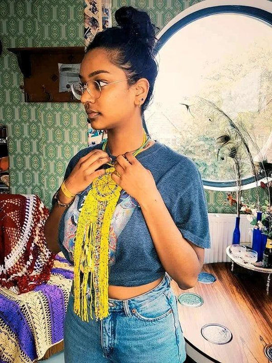 Brand New Beaded Fringe Pendant Necklace - Yatva