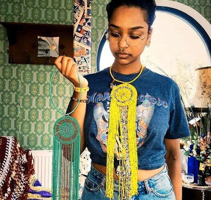 Brand New Beaded Fringe Pendant Necklace - Yatva