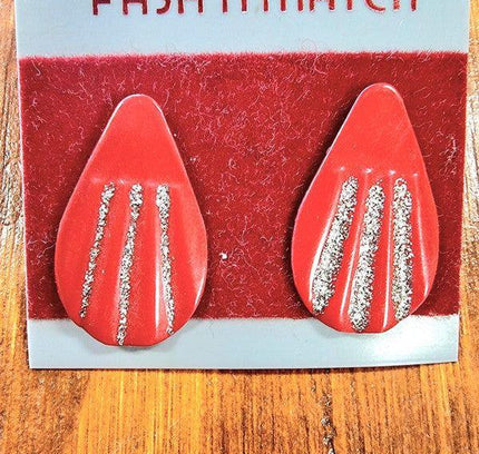 Brand New Deadstock Vintage 1980s Teardrop Glitter Stud Earrings - Yatva