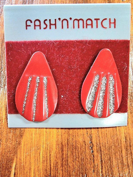 Brand New Deadstock Vintage 1980s Teardrop Glitter Stud Earrings - Yatva