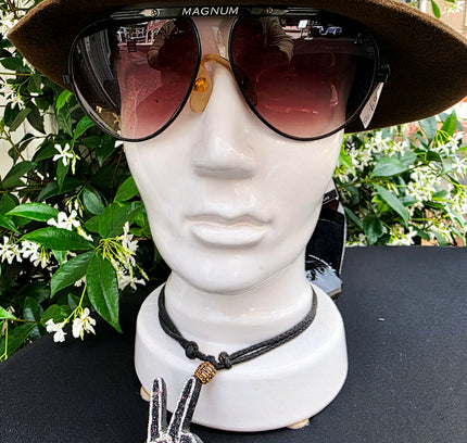Brand New Handmade Beaded Peace Sign Hand Necklace Black Cord Boho - Yatva