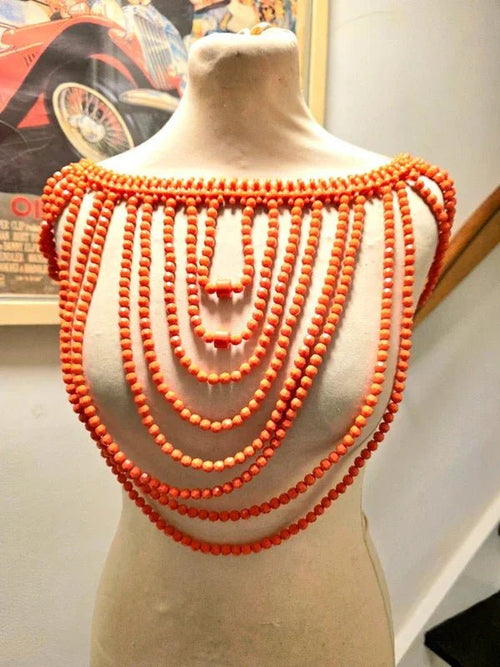 Brand New Vintage Inspired Traditional African Coral Necklace