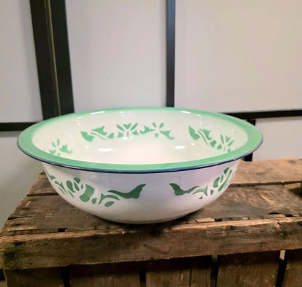 Butterfly Design with Green Rims Basin Enamel Pot - Yatva