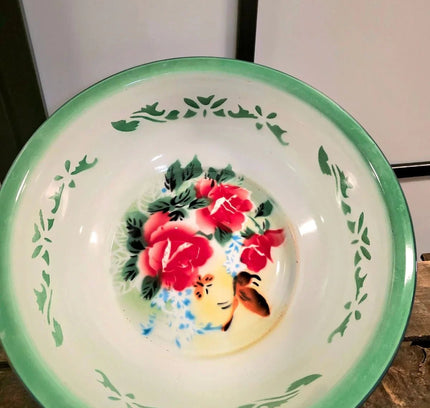Butterfly Design with Green Rims Basin Enamel Pot - Yatva