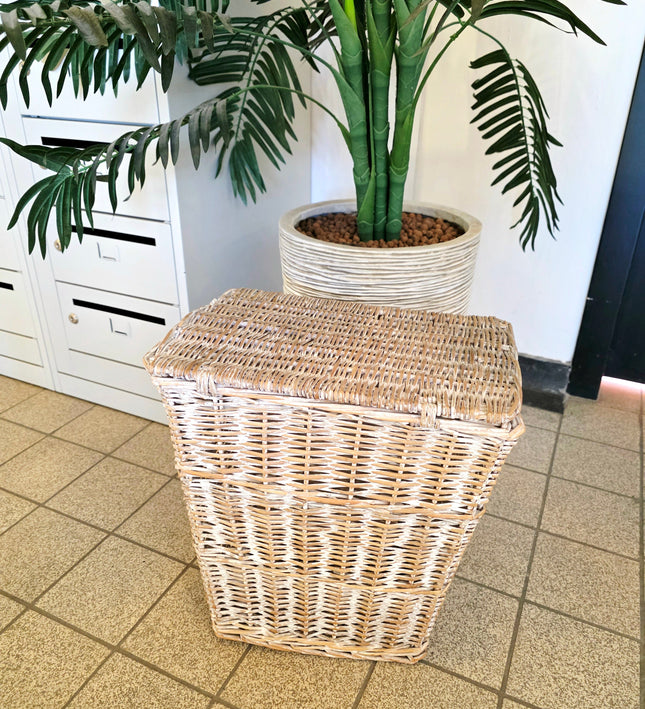 Coastal Breeze White - Washed Wicker Storage Basket - Yatva