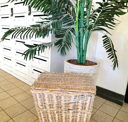 Coastal Breeze White - Washed Wicker Storage Basket - Yatva