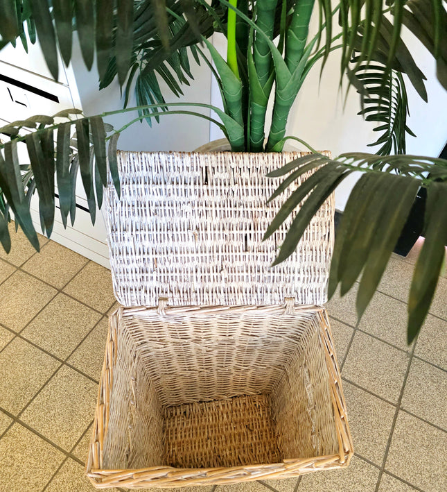 Coastal Breeze White - Washed Wicker Storage Basket - Yatva