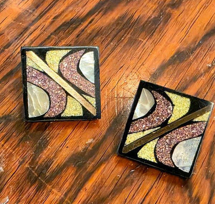 Deadstock Brand New Vintage 80s Inlay style Pierced Earrings - Yatva