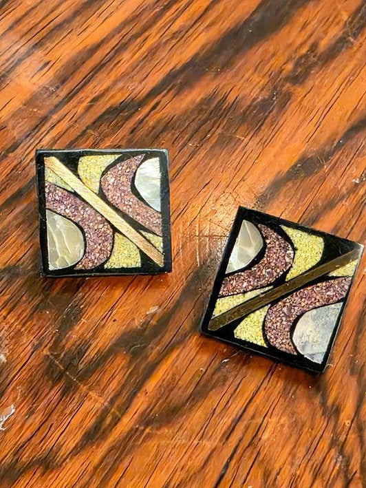 Deadstock Brand New Vintage 80s Inlay style Pierced Earrings - Yatva