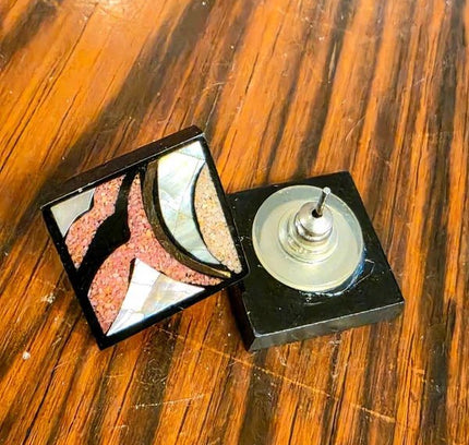 Deadstock Brand New Vintage 80s Inlay style Pierced Earrings - Yatva