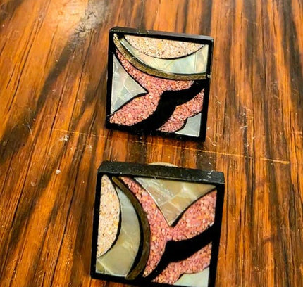 Deadstock Brand New Vintage 80s Inlay style Pierced Earrings - Yatva