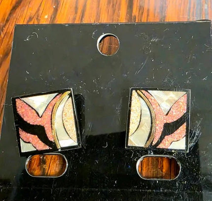 Deadstock Brand New Vintage 80s Inlay style Pierced Earrings - Yatva