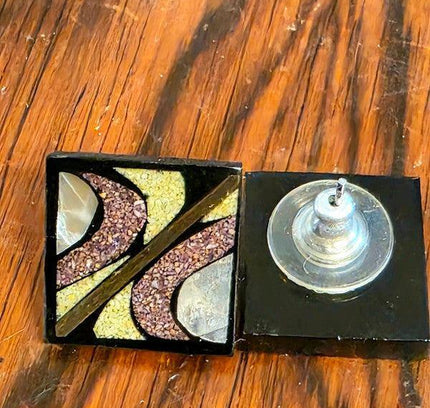 Deadstock Brand New Vintage 80s Inlay style Pierced Earrings - Yatva