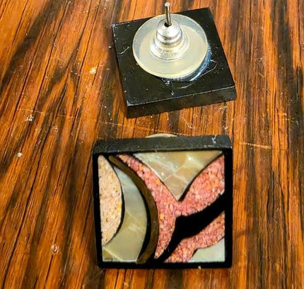 Deadstock Brand New Vintage 80s Inlay style Pierced Earrings - Yatva