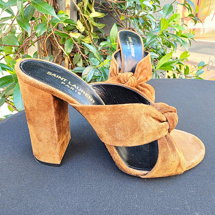 Designer Saint Laurent Bianca Knotted Suede Mules (YSL) - Yatva