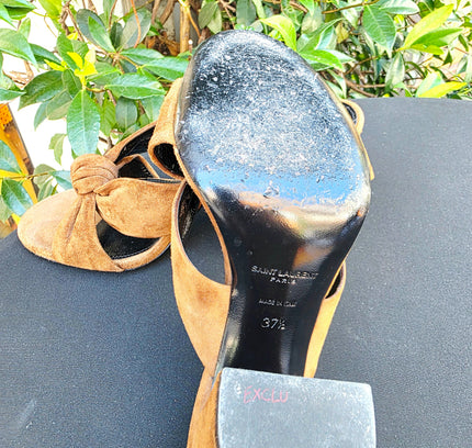 Designer Saint Laurent Bianca Knotted Suede Mules (YSL) - Yatva