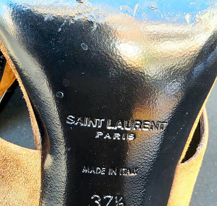 Designer Saint Laurent Bianca Knotted Suede Mules (YSL) - Yatva