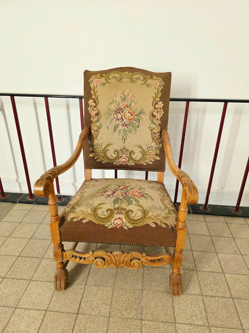 Exquisite 19th-Century French-Style Tapestry Armchair