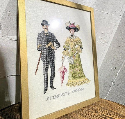 Framed Art Nouveau Cross stitch'Tapestry' Wall hanging - Yatva