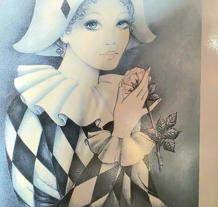 Framed Harlequin Decoupage – Black & White Checkered Costume - Yatva