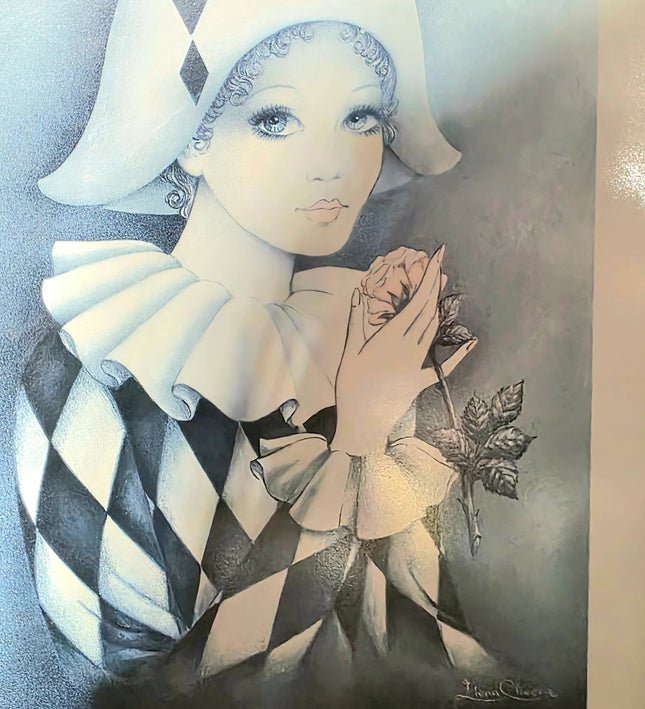 Framed Harlequin Decoupage – Black & White Checkered Costume - Yatva