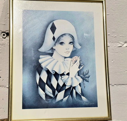 Framed Harlequin Decoupage – Black & White Checkered Costume - Yatva
