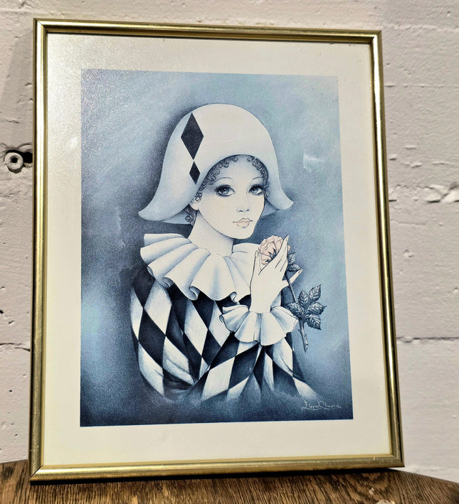 Framed Harlequin Decoupage – Black & White Checkered Costume - Yatva