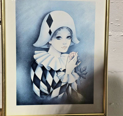 Framed Harlequin Decoupage – Black & White Checkered Costume - Yatva