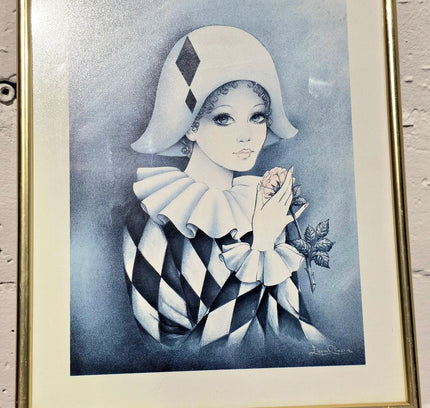 Framed Harlequin Decoupage – Black & White Checkered Costume - Yatva