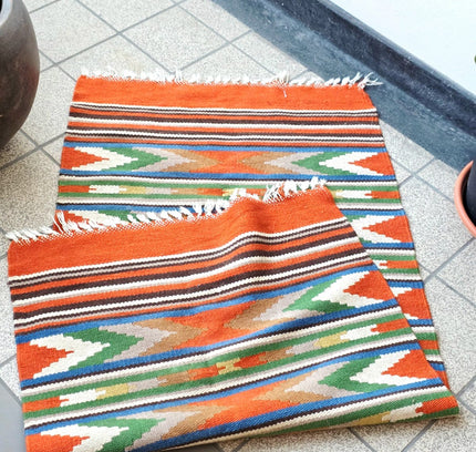 Handwoven Cotton Kilim Runner Rug 60x120 cm - Boho Geometric Tribal Area Rug - Yatva