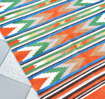 Handwoven Cotton Kilim Runner Rug 60x120 cm - Boho Geometric Tribal Area Rug - Yatva