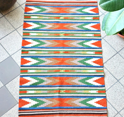 Handwoven Cotton Kilim Runner Rug 60x120 cm - Boho Geometric Tribal Area Rug - Yatva