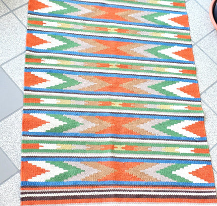 Handwoven Cotton Kilim Runner Rug 60x120 cm - Boho Geometric Tribal Area Rug - Yatva